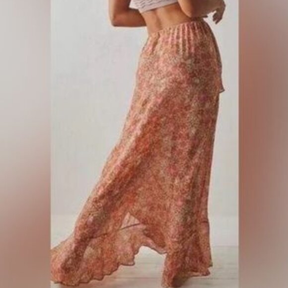 Free People Asymmetrical Skirt in Pink Floral - Picture 3 of 9